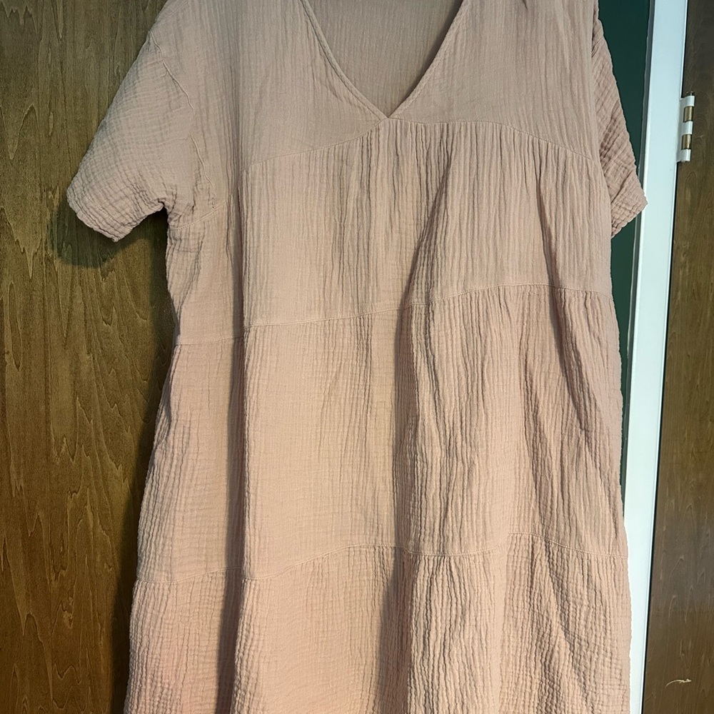 Pink Textured Short Sleeve Dress